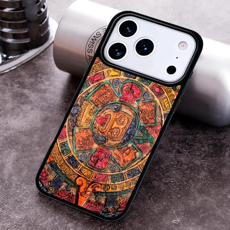Mayan Calendar Wood Pattern Phone Case for iPhone 17 16 15 Pro Max Air 14 13 12 11 Plus Shockproof Capa Cover