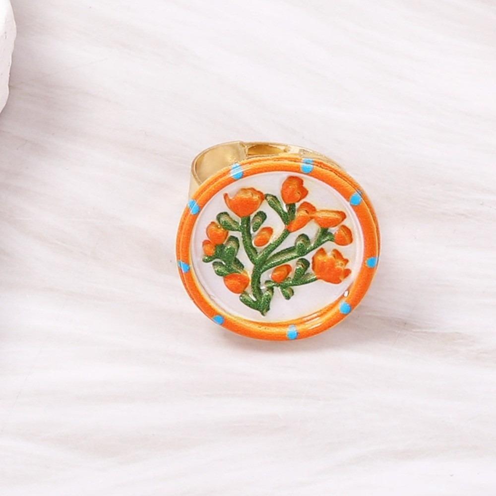 Pomegranate Printing Ethnic Style Ring Photo Frame Vintage Zinc Zinc Alloy Geometric Ring  Gift