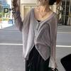 Весенне-осеннее пальто-кардиган с v-образным вырезом и длинными рукавами, однобортное пальто, однотонное, свободного кроя, тонкая куртка, повседневная одежда