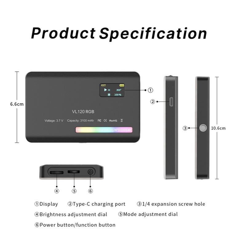 Vl120 Rgb Мини Карманный светодиодный заполняющий светильник Портативный полноцветный портативный светильник для фотосъемки