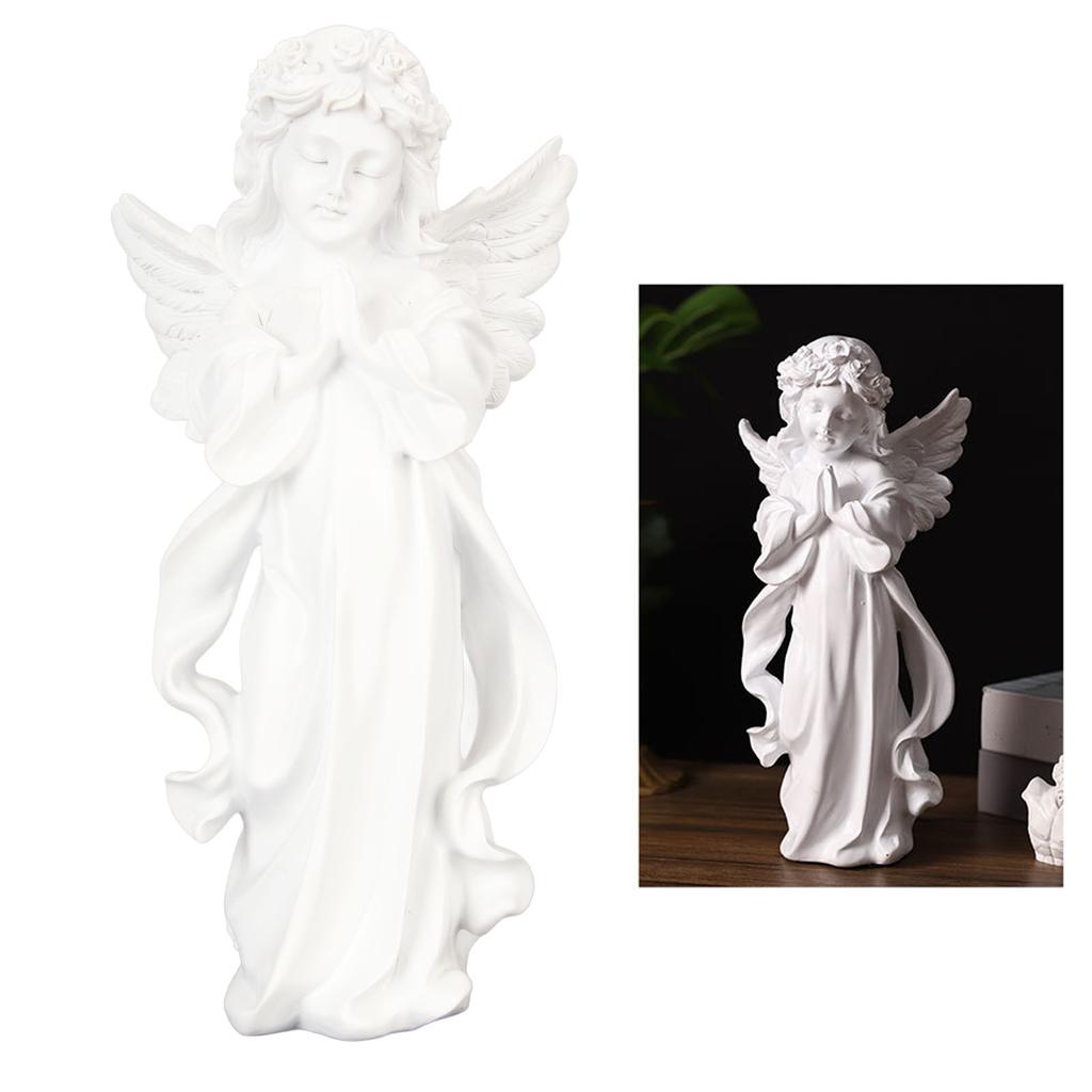 Статуэтка младенца-ангела белая высотой 10,8 дюйма, ручная резьба, богатая деталями, смоляная фигурка херувима для сада