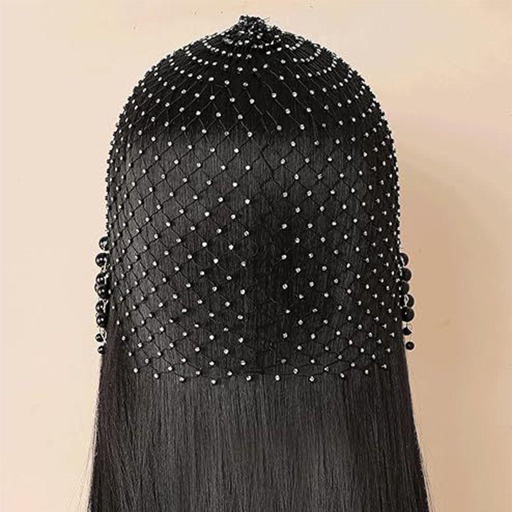 Elegant Pearl Tassel Hair Hat Hollow Out Luxury Headcaps Handmade Pearl Hat Bridal Headpiece