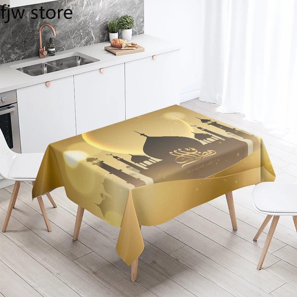 Рамадан Мубарак Домашний Декор Скатерть Исламская Мусульманская Мечеть Рамадан Карим Декоративная Скатерть Водонепроницаемая и Устойчивая к Пятнам