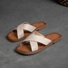 Модные женские шлепанцы на плоской подошве в литературном стиле, летние шлепанцы с перекрестными ремешками, из натуральной коровьей кожи, с открытым носком, на низком каблуке, повседневные слайды