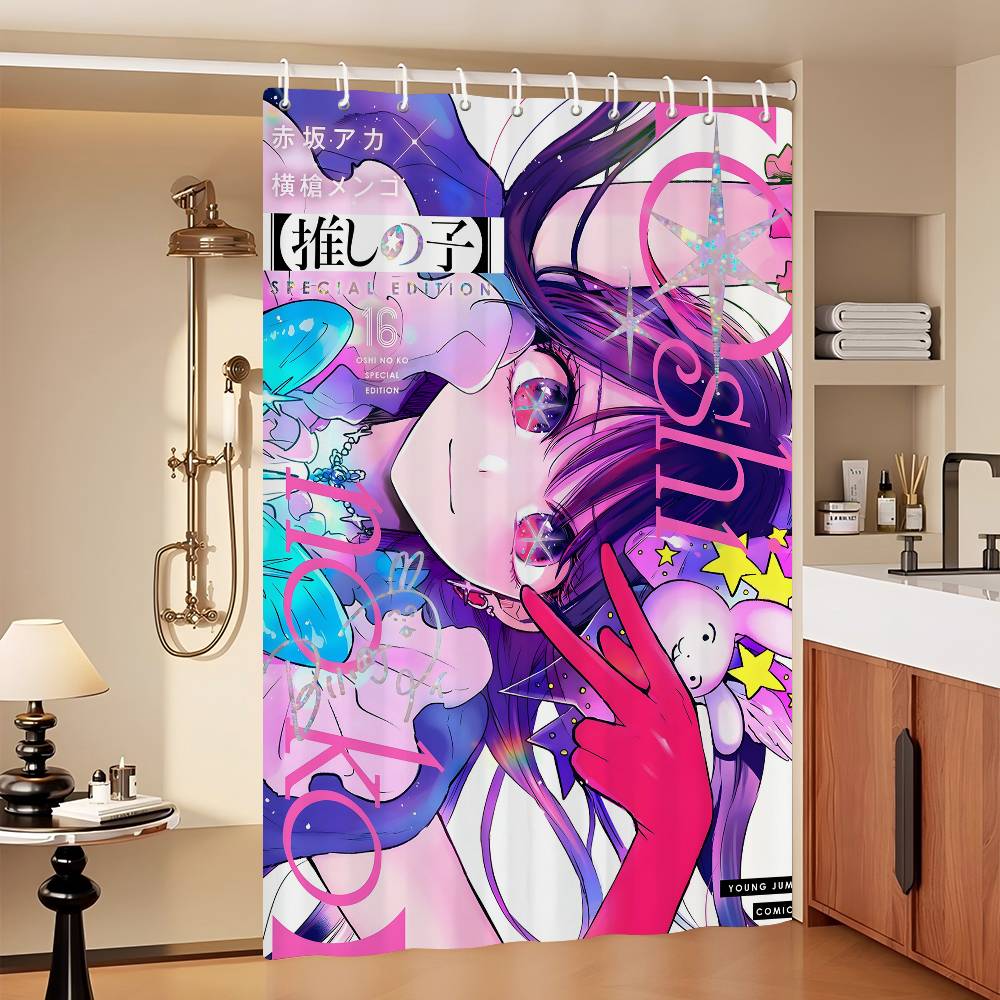 Oshi No Ko Anime Ai Hoshino Simple Bathroom Shower Curtain Shielding Partition Shower Curtain Quick Dry Can Be Scrubable Light