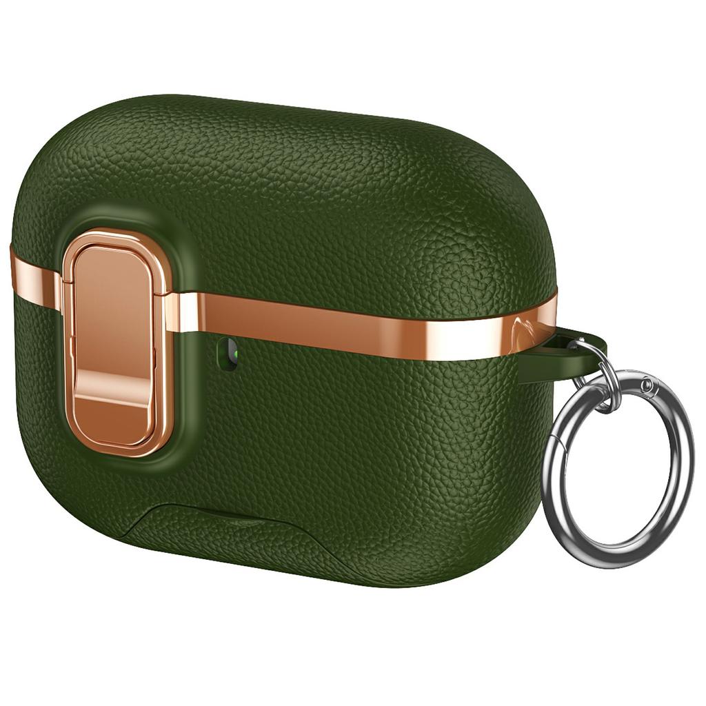 Для чехла AirPods Pro Складная подставка Электроокрашенный Текстура личи ТПУ ПК Чехол для наушников с переключателем / Карабином