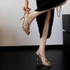 Gold High Heels Women Summer New Line With Thin With Silver Temperament Lady Style Strappy Sandals