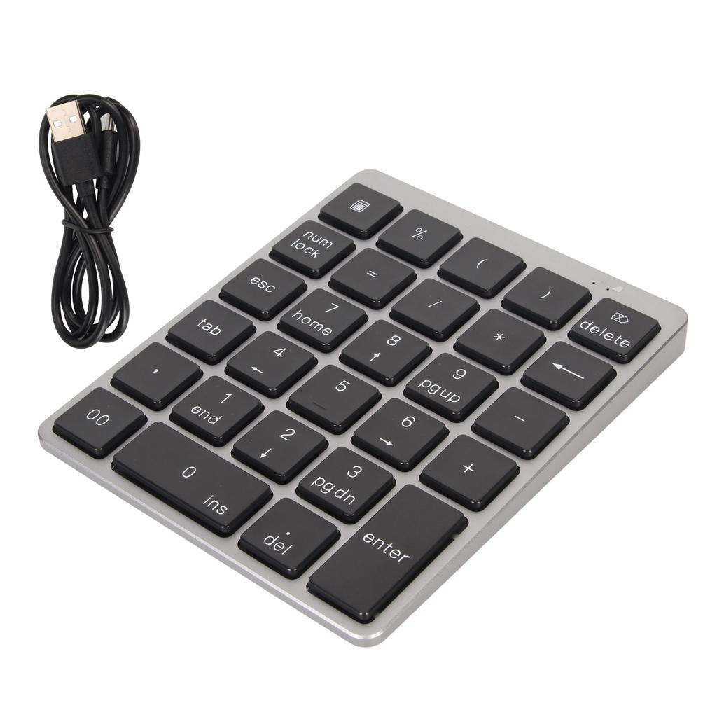 Цифровая клавиатура Mini USB перезаряжаемая проводная 28 клавиш тонкая портативная алюминиевый сплав темно-серый
