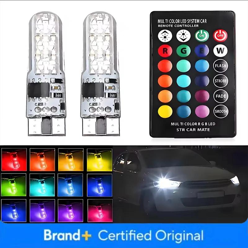 T10 W5w 501 RGB 7-цветная автомобильная клиновидная боковая лампа, водонепроницаемая, 6 светодиодов SMD 5050, с пультом дистанционного управления (Нет батареи)Стробоскопическая лампа-клин