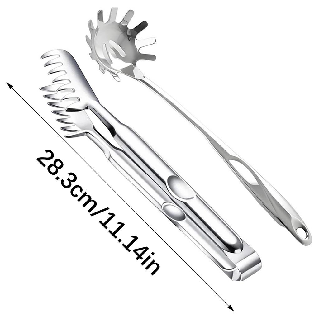 Stainless Steels Spaghetti Spoon and Tongs Ergonomic Kitchen Tool With Drain Holes For Frying Boiling And Serving Food