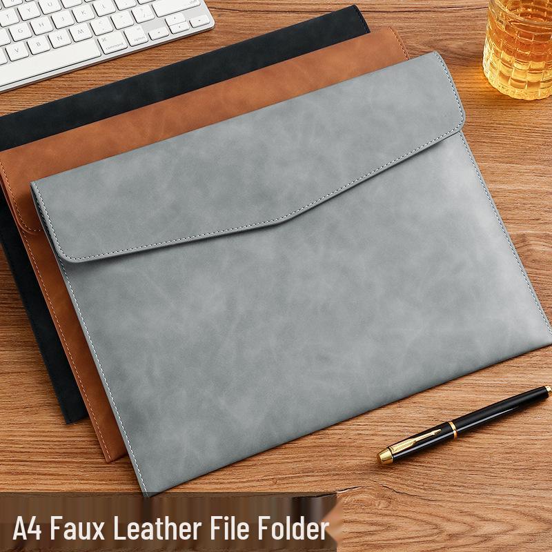 A4 PU Leather Zipper Pouch: Business Office File Bag & Stationery Folder