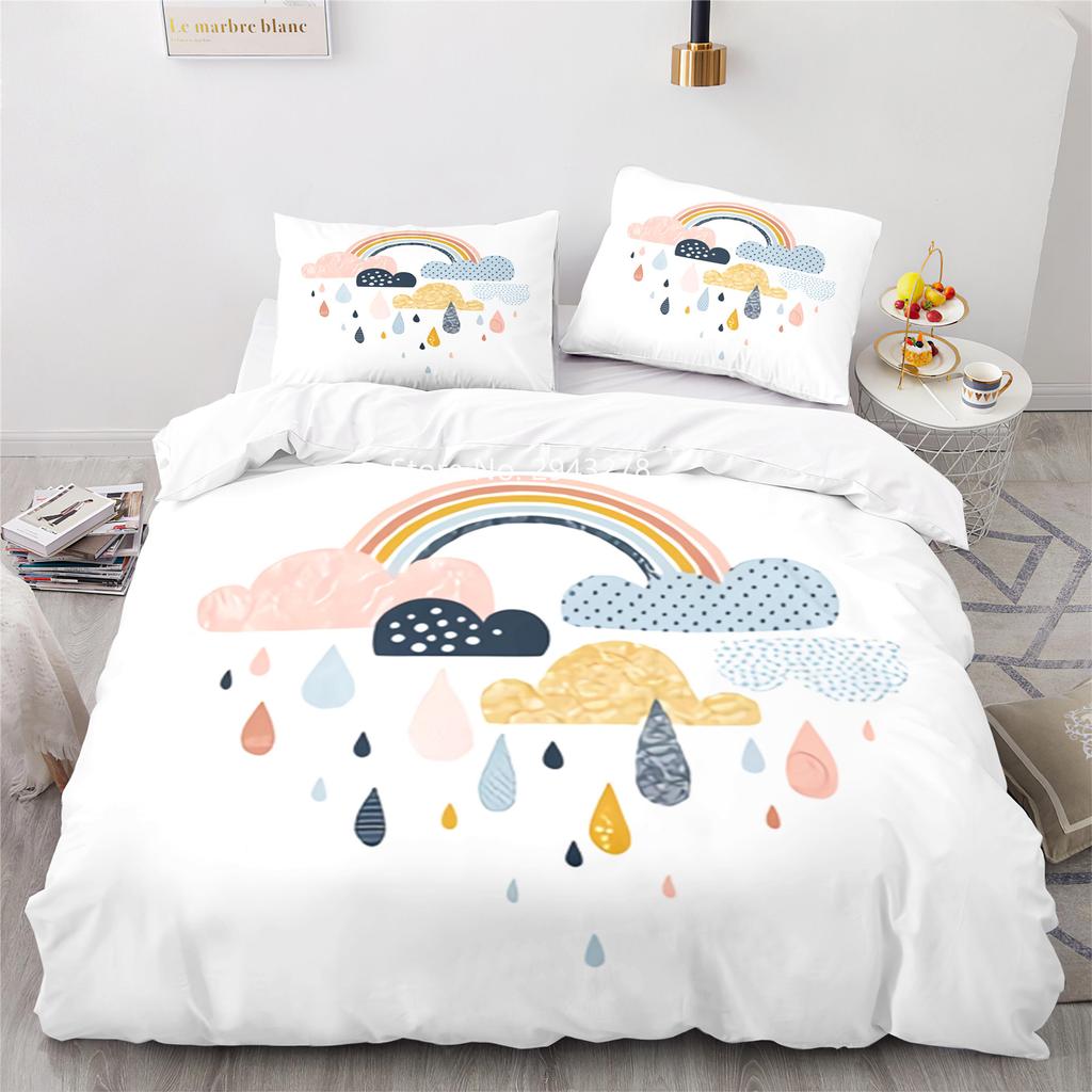 Home Fabric Rainbow Series Pattern Lovely Blue Pink Duvet Quilt Cover Pillowcase Bedding Adult Boys Bedroom Decoration