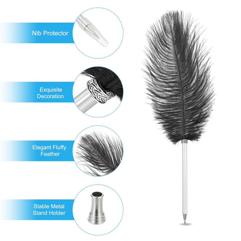 PATIKIL 2 шт. Перьевая шариковая ручка Пушистая Винтажная Чернильная Ручка-перо Полированный Покрытый стержень 2 пера с Подставкой-держателем для Каллиграфического письма Подписи Гостя