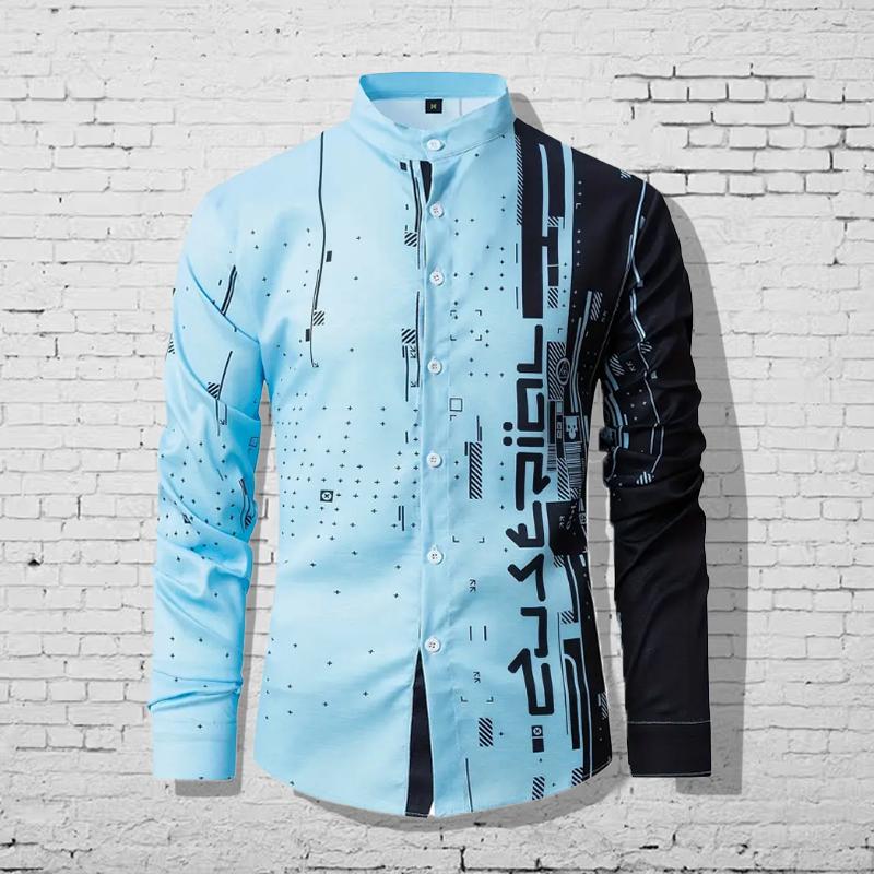 Мужские креативные рубашки с длинным рукавом с принтом искаженного кода, повседневные кардиганы с новой кнопкой, модные рубашки для праздников