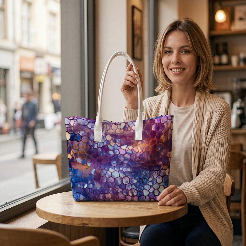 Purple Gradient Mosaic Pattern Tote Bag Fashion Casual Daily Large Capacity Portable Shoulder Handbag