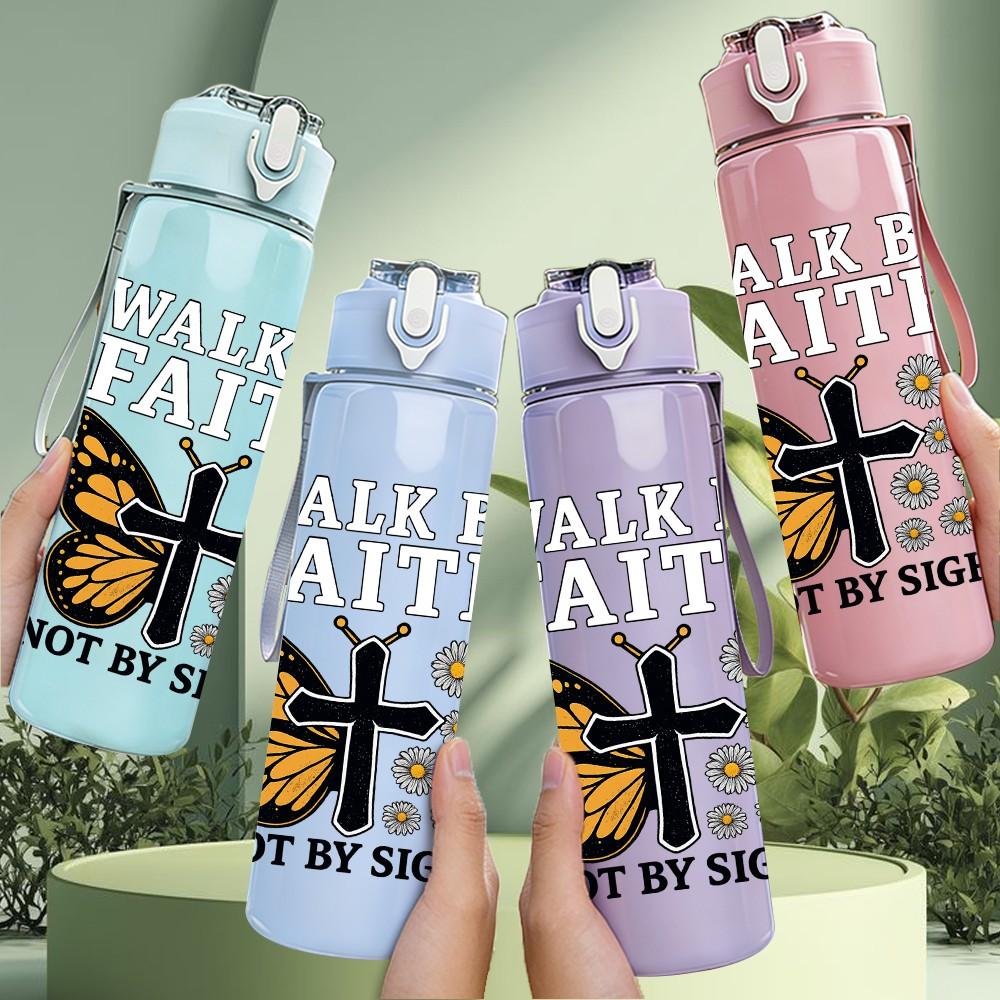 1PC Butterfly Not By Sight Dot Background 750ml Color Plastic Sports Water Bottle Leakproof Flip Straw Lid Suitable for Sports Office Home Use