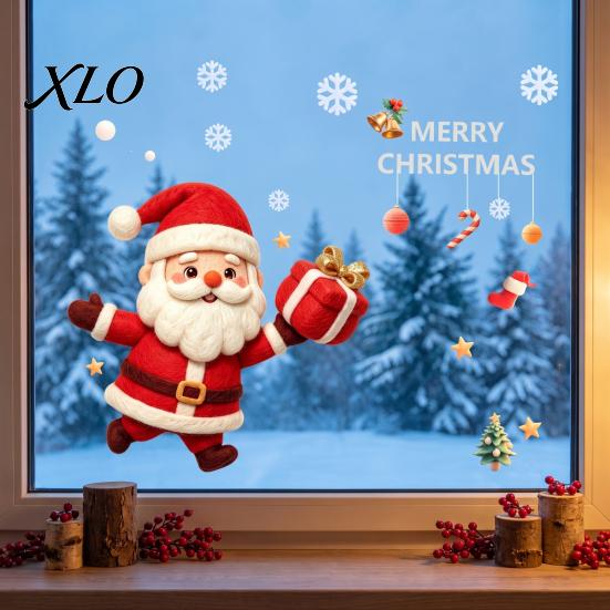 Festive Home Glass Ornaments Christmas Santa Claus Static Sticker, Removable PVC Window Decal, Waterproof Reusable Holiday Film Wall Art Decor