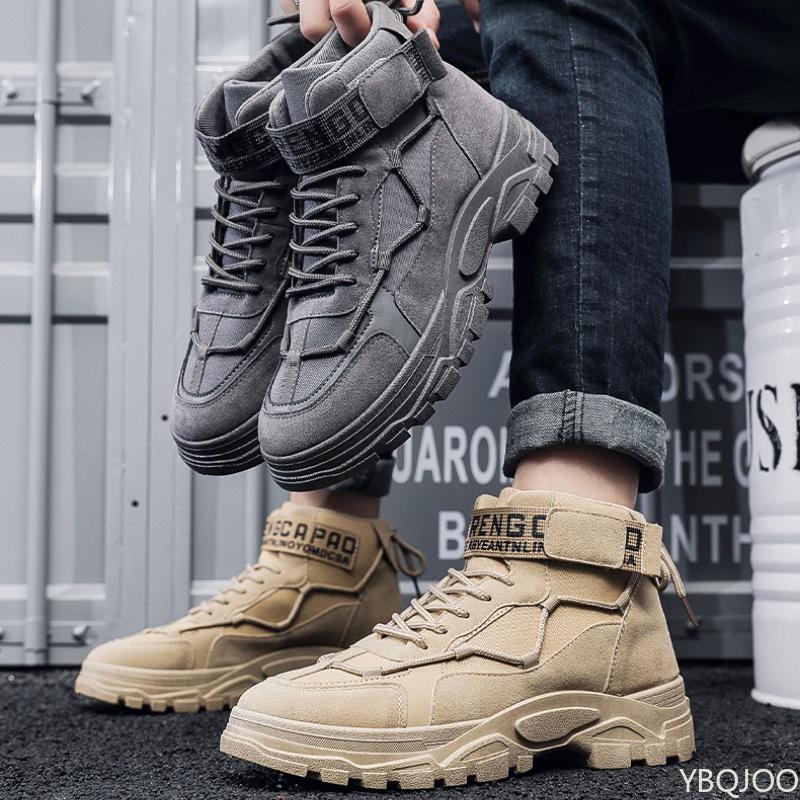 Осенние мужские полуботинки в стиле ретро, трендовые высокие кеды на толстой подошве, простые, удобные, повседневные, универсальные мужские туфли