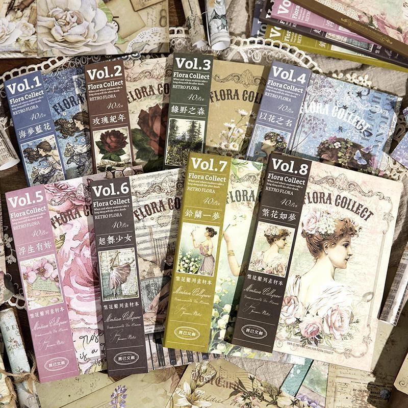 40pcs Pictures Unrepeated Large Size Vintage Material Paper Double Sided Material Book Retro Scrapbooking Journaling Decor Stationery