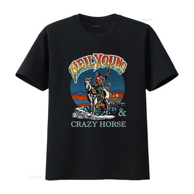 Футболка Neil Young And Crazy Horse Черная Дизайн Рок-группы Печать с двух сторон T1289 винтажная Стирка Повседневная Дышащая Удобная...