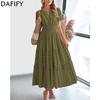 Women's Fashion Summer Spring Solid Color Print Short Sleeve O-Neck High Waist Casual Dresses