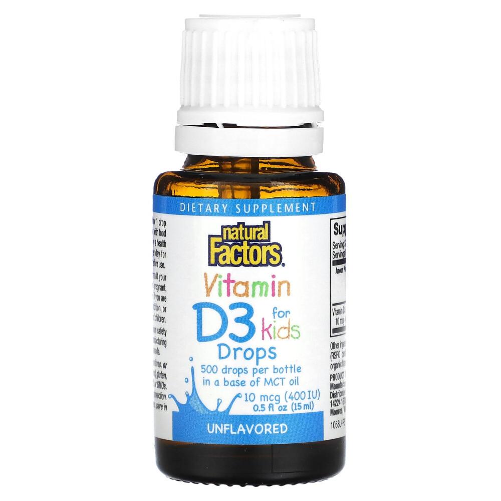 Natural Factors Children's Vitamin D3 Drops, Unflavored, 10mcg (400 IU), 0.5 fl oz (15ml) - 2 Pack