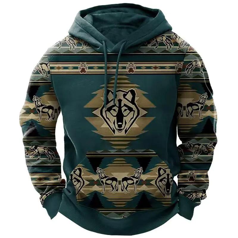 Зимняя мужская толстовка с капюшоном Harajuku Ethnic Wind Graphics Retro Clothes Pullover Shirt Casual Street Loose Casual Hoodie