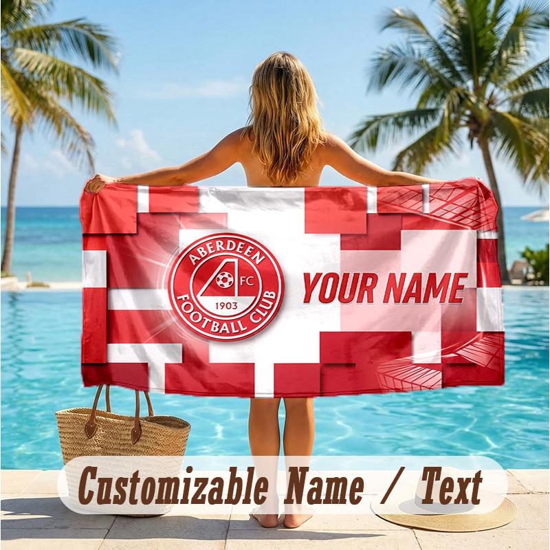 Custom Text Beach Towel, Soft Absorbent Swimming Multi-use TowelAberdeen FC
