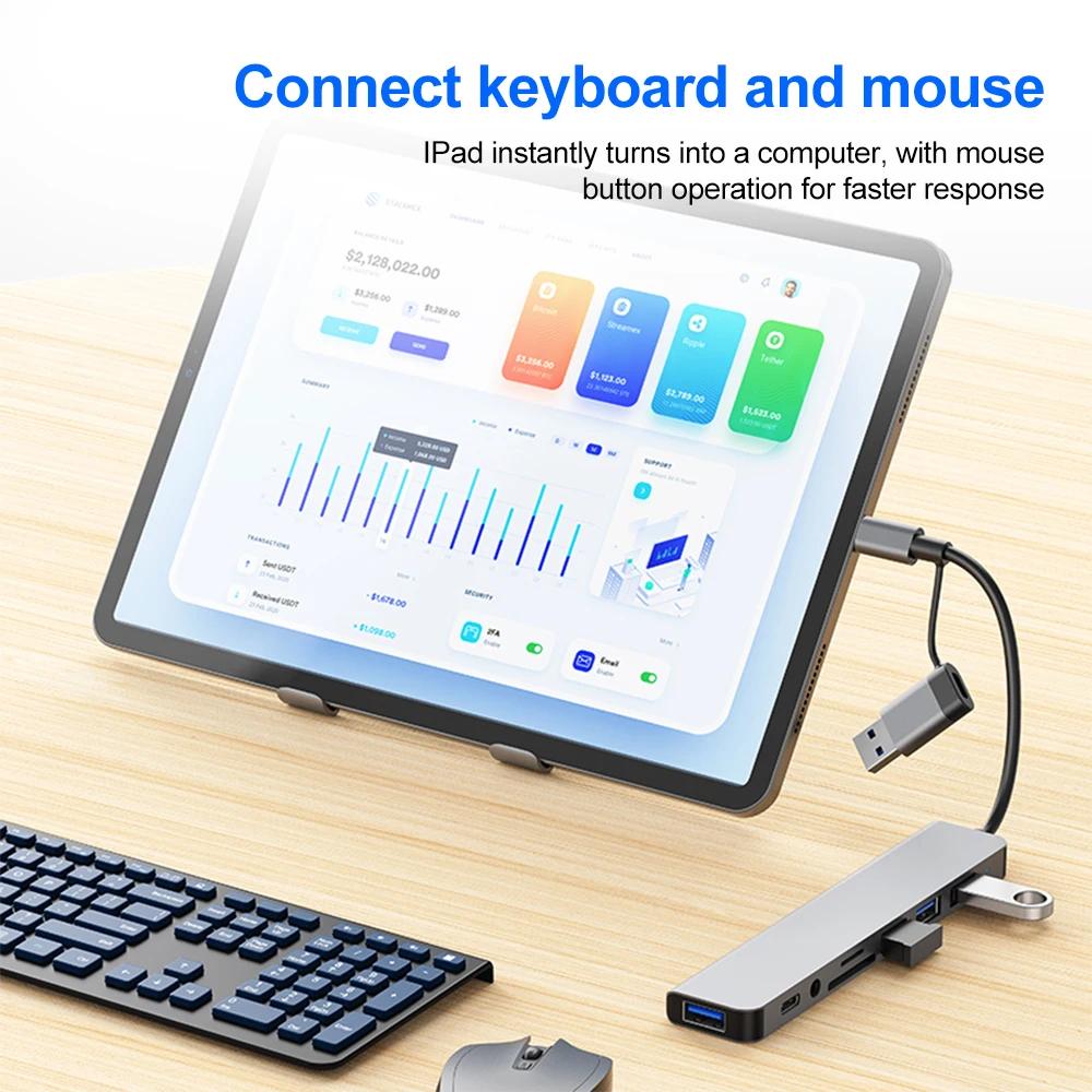 7-портовый USB 3.0 хаб с 4 портами USB 2.0 и 2 портами USB-C USB-C сплиттер-распределитель для высокоскоростной передачи данных и подключения устройств