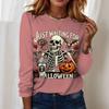 Halloween Women's Long Sleeve T-Shirt Pumpkin Skull Pattern Retro Fashion Round Neck Regular Top Everyday Weekend