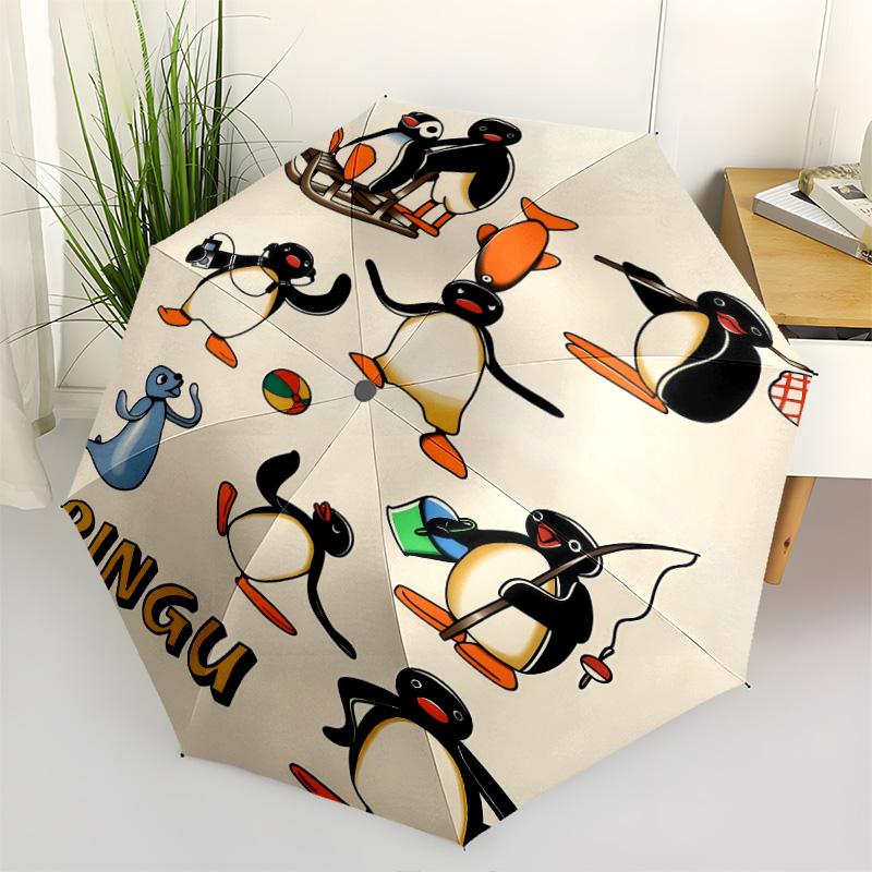 1 PC Automatic Folding Umbrella - Pingu Pattern Portable Foldable Design With 8 Ribs Christmas Birthday Gifts
