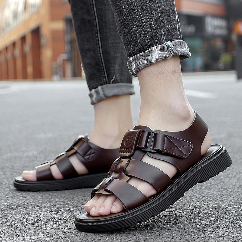 Летние мужские сандалии 2024 года, модная дышащая и удобная пляжная обувь, мужские сандалии на толстой подошве, кожаные сандалии для мужчин