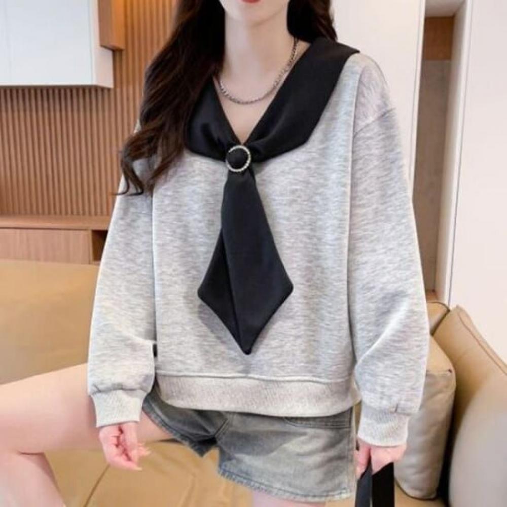 NaVaVa Women Color Block Scarf V Neck Long sleeVe Sweatshirt Nt3181