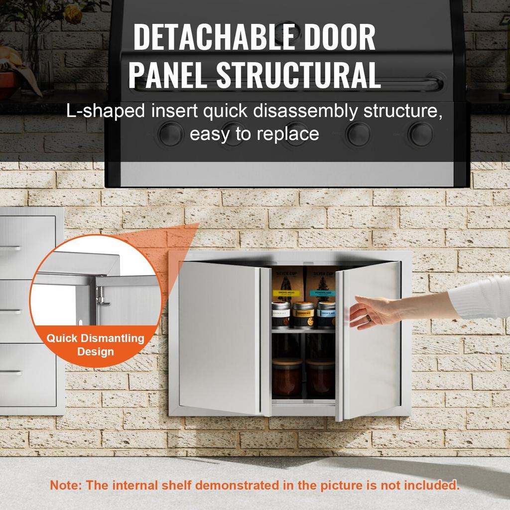 BBQ Access Door, 710x482 mm Double Outdoor Kitchen Door, Stainless Steel Flush Mount Door, Wall Vertical Door with Recessed Handles , for BBQ Island,