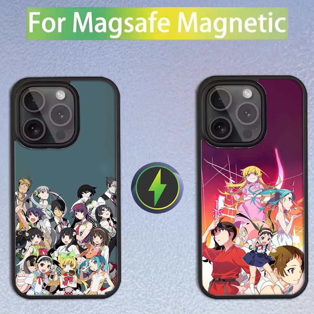 Чехол для телефона с аниме-персонажами серии Monogatari для iPhone 16, 15, 14, 13, 12, 11, Pro, Max, Plus, Mini, SE, с магнитной беспроводной зарядкой MagSafe