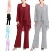 Womens Elegant Chiffon Party Suit 3-Piece Outfits Tank Top Long Sleeve Open Front Cardigan and Long Pants Set