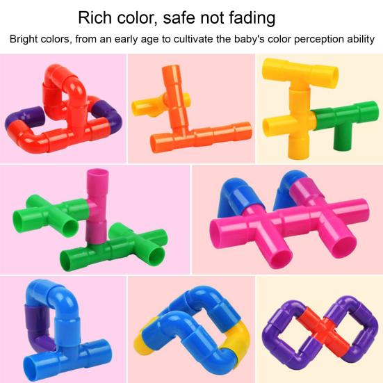 80/100/200Pcs Kids Pipe Building Block Toy Fine Motor Skills Colorful Tube Block Construction Toy Toddlers Boys Girls Educational DIY