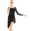 Women Adults Single Long Sleeve with Fingertip Lace Bodice Asymmetric Leotard Dress for Lyrical Modern Contemporary Ballet Dance
