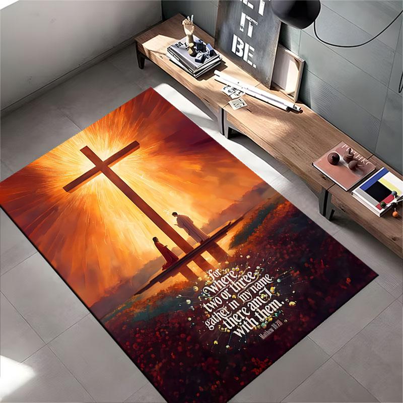 "Cross with Biblical Verse Design" suitable as a non-slip mat for the living room or bedroom sofa