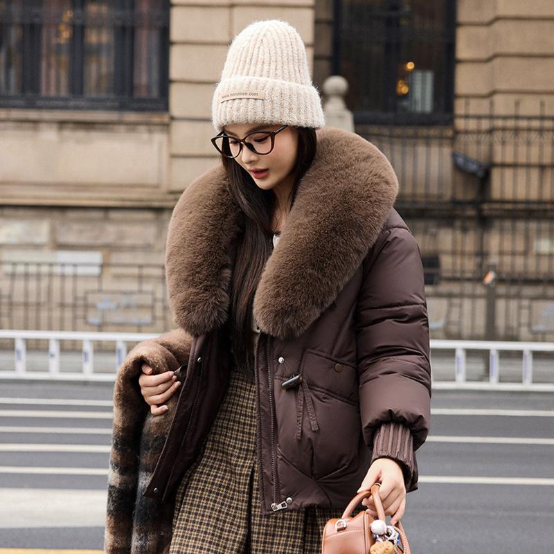 New Fashion Cotton Clothes Women's Warm Big Fur Collar Temperament Short Women's Cotton-padded Clothes Jacket