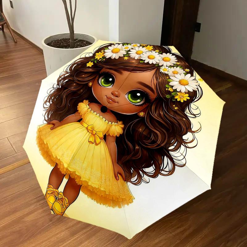 1PC flower girl yellow dress Umbrella-8-Rib Reinforced Portable Folding Travel Suitable for All Seasons Outdoor Daily Use-J404