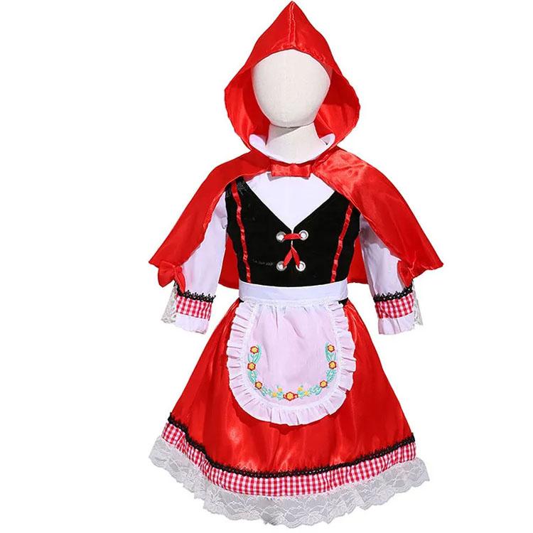Little Red Riding Hood Girl Cosplay Costume Tutu Hooded Cloak Newborn Romper Dress Christmas Party Kids Girl Dress For 3-8 Year