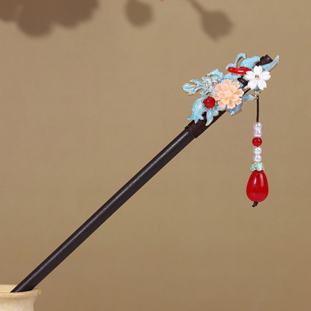 Wooden Flower Hair Forks Handmade Hairpin Chopstick Hair Ornament Hanfu Hair Bun Wedding