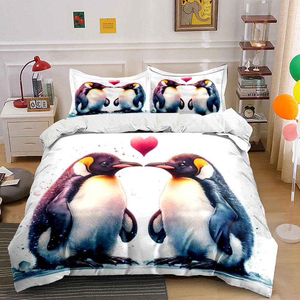 Penguins facing with heart. Bedding sets Duvet cover sets Duvet covers Pillowcases(1*Duvet Cover 2*Pillowcases without duvet insert)
