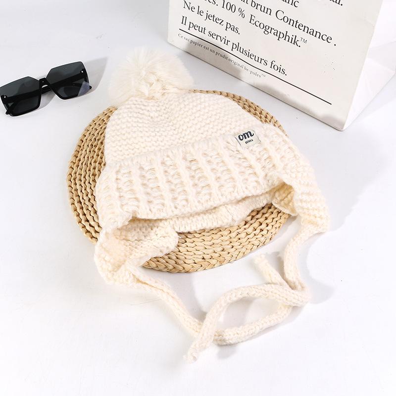 Женская модная осенне-зимняя универсальная шерстяная шапка в корейском стиле, с защитой ушей и теплая, милая вязаная шапка с шерстяным помпоном, шапка-пуловер от холода