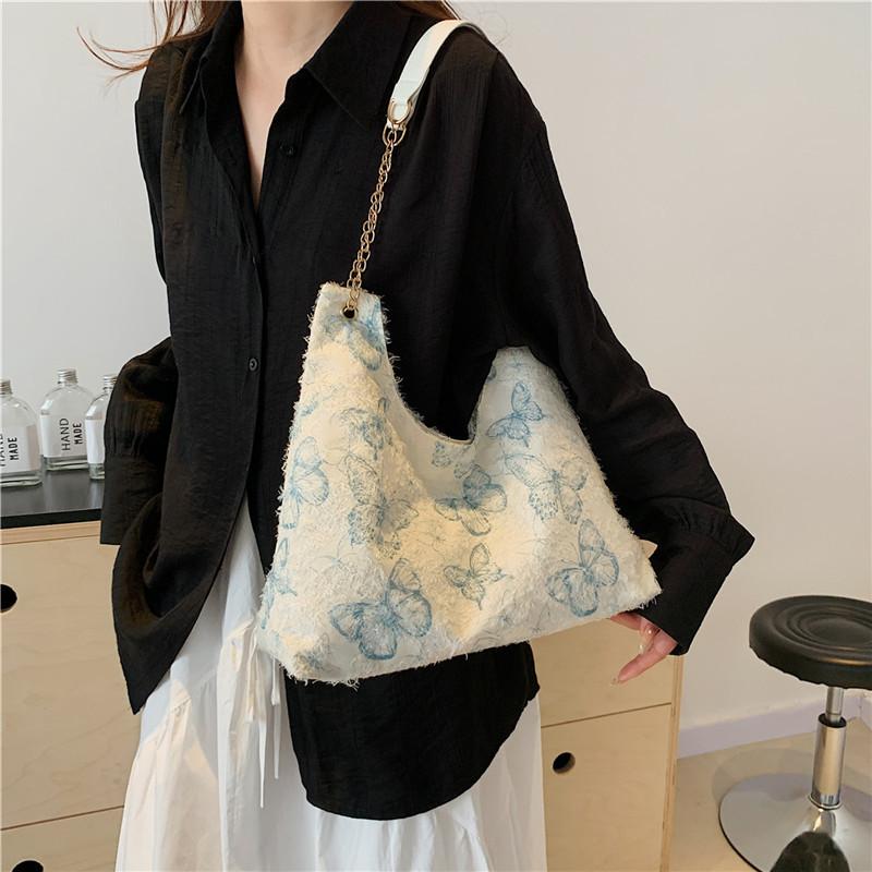 Трендовая холщовая сумка-тоут 2024 для студентов Стильный милый дизайн с кружевом и бабочкой