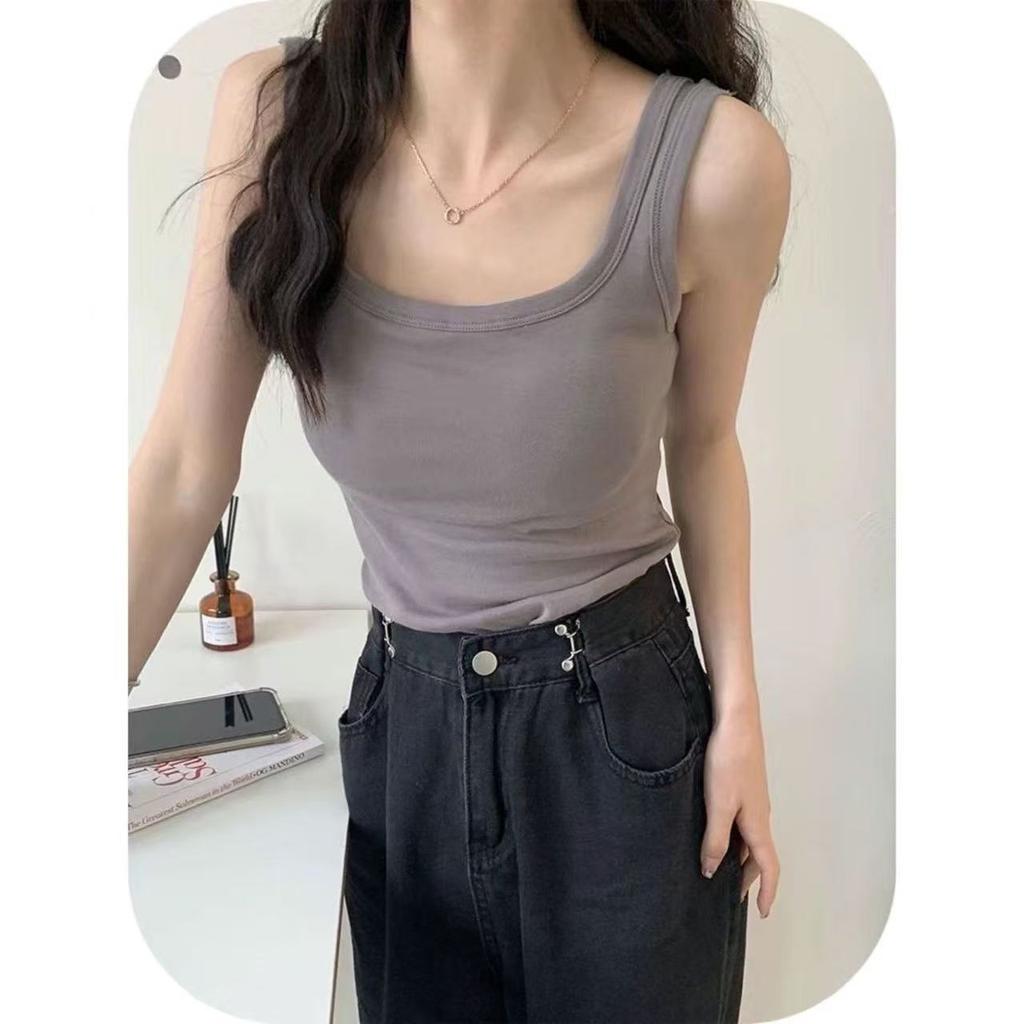 Solid color opaque sling vest, women's summer with chest pad, white inner cover, pure desire to base a beautiful back, sweet top with open back.