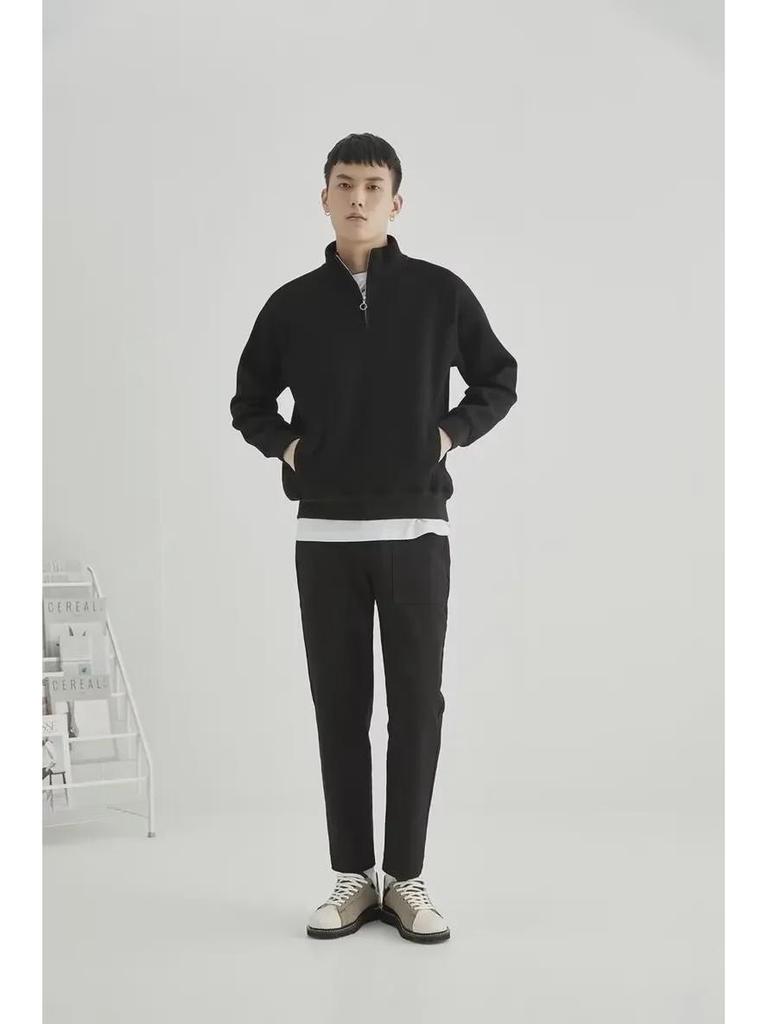 Мужской свитер из японской шерсти в стиле ретро с вафельной отделкой и застежкой-молнией на половину длины 2023 года, мода весна/осень.