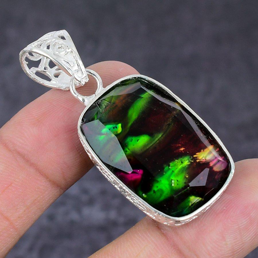 Ammolite Handmade 925 Sterling Silver Jewelry Pendant 2.05" Q0O27