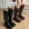 7Cm Thick-soled Boots Women's 2025 New Autumn Brown Boots Maillard Knight Boots Tall Thin Boots